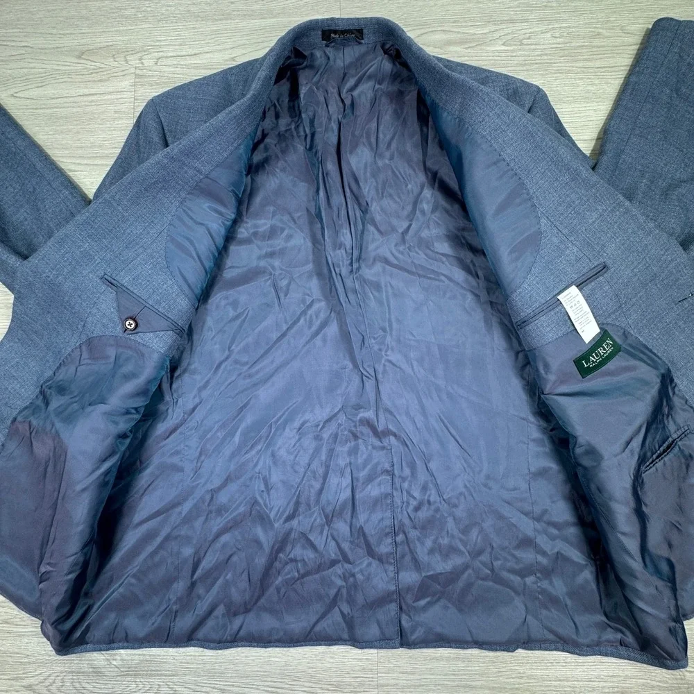 Lauren Ralph Lauren Men's Blazer Blue Size 48R Linen Blend Two Button Sport Coat